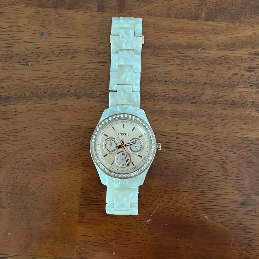 White Fossil Watch
